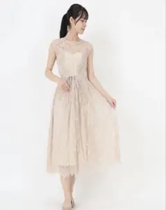 STRAWBERRY-FIELDS ドレス　レース　ピンクベージュ　M