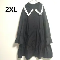 SHEIN CURVE　 レース襟 長袖 ティアードワンピース ブラック 2XLのサムネイル