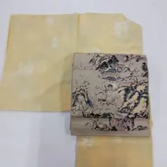 丸帯▪正絹▪和色で言うとこの“生壁色”地に山水画のような風景模様▪長さ402
