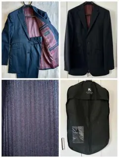 40R バーバリーブラックレーベル 黒スーツ ストライプ Super 100's