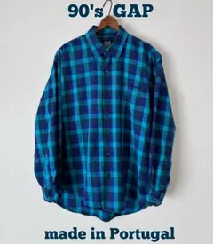90's GAP 長袖チェックシャツ　BDシャツ　ポルトガル製