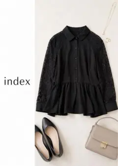 INDEX インデックス レース切替ブラウス ブラック M シフォン ペプラムのサムネイル