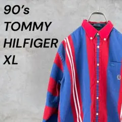 【90s】トミーヒルフィガー シャツ XL表記（タイトフィット） フラッグロゴ