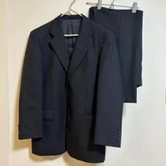 【美品】メンズスーツ ネイビー ストライプ ビジネススーツ ウール 毛 紺