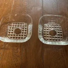 昭和レトロ　ガラス器　小皿　角皿　2つセット