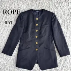ROPE ロペ　ノーカラージャケット(紺ブレザー)9AT ネイビー　金ボタン
