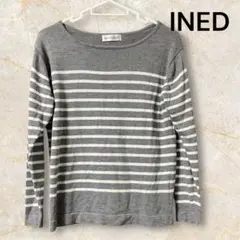 INED イネド 9 M-L 長袖 グレー ボーダー ニット シンプル