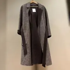 ADORE ヘリンボーン ノーカラー ロングコート レザーパイピング 