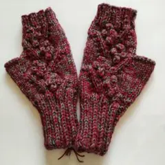 ハンドメイド 赤とグレーの指なしミトン