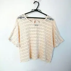 アイボリー レース 半袖トップス バックリボン