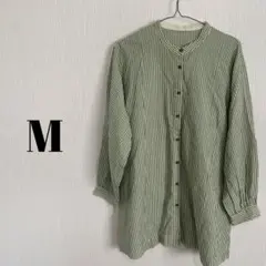 緑と白のストライプ 長袖トップス M 古着