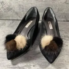 【DIANA】ミンクファー ポンポン付 パンプス ヒール 2WAY 24.5cm