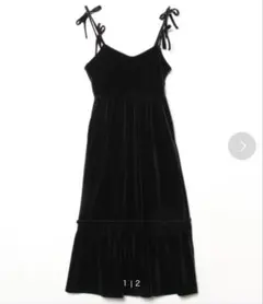 メリージェーン　ベロアキャミワンピース　ブラック　リボン　裾ティアード