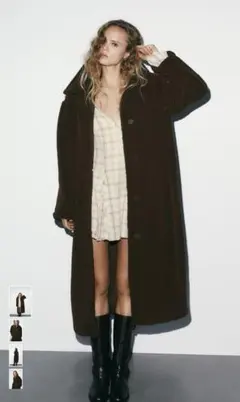 美品　ZARA ボアコート　ロング　　ブラウン　xs