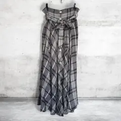 ZARA チェク柄 ロングスカート リネン100% サイズＬのサムネイル