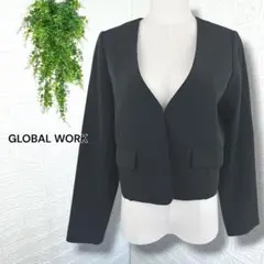 5826【GLOBAL WORK】美品 ノーカラージャケット ブラック Lのサムネイル