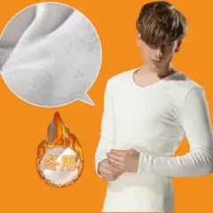 裏起毛 インナーシャツ 冬用 防寒 肌着 アンダーウェア Uネック 白色 2XL