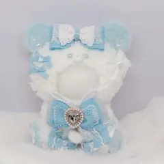バックチャーム付き♪ おすわり ぬい服 着ぐるみ くま　ブルー　12cm