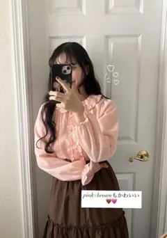 新品 3L maihee フリルピンタックブラウス(ピンク)