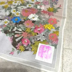 友禅花柄刺繍 棉100%ハンカチ 約45cm x 45cm 大判　日本製