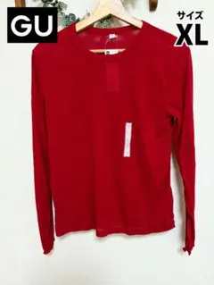 新品タグ付き GU ソフトシアークルーネック 長袖 レッド XL