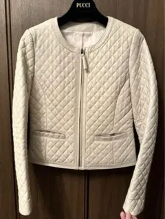 レザー ノーカラージャケット オフホワイト 韓国