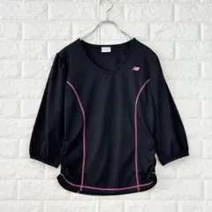ニューバランス/M/黒/ピンクステッチ/七分袖/カットソー/パフスリーブ/春夏のサムネイル