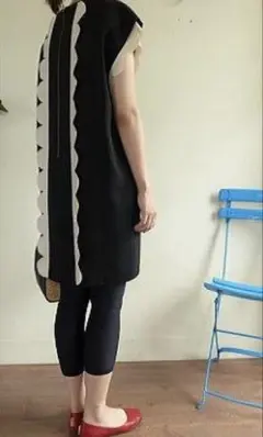 新品　peu pres プープレ　スカラップ　フリル　ノースリーブワンピス　黒