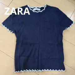 ZARA 半袖リブトップス　半袖ニットトップス　ザラ　レディース