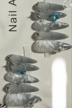 ネイルアート グレー花柄 10個セットサイズS