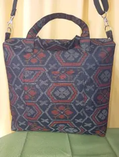 着物リメイク(大島紬 反物)ショルダー＆トートバッグ(C-44)ファスナー付き