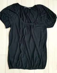 (未使用) ステファネル 黒 カットソー Tシャツ ビーズ