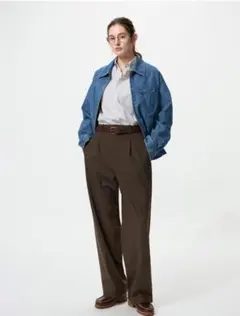UNIQLO タックワイドパンツ 丈長め ブラウン S