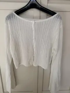 NICE CLAUP ホワイトリブ編みカーディガン F