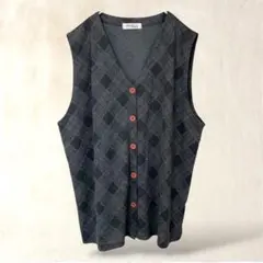 ゴートゥ　ベスト　カーディガン　LL　グレー　総柄　羽織り　カジュアル　韓国製