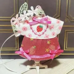 【2点セット10cmぬい服】いちごのキラキラチュールドレス&ヘッドドレス