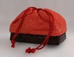 赤い巾着型 和装用バッグ かごバッグ 鹿の子絞り 美品 レトロ