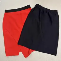 《セット売り》膝丈 赤と黒のタイトスカート 2色セット Mサイズ