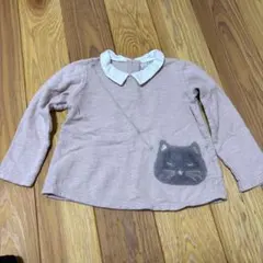 petit main 猫顔刺繍 長袖カットソー