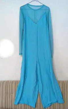 【値下げ】シアーレイヤード風 キャミソールオールインワン ターコイズのサムネイル