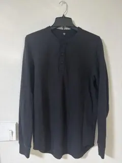 UNIQLO ワッフルヘンリーネックTシャツ Lサイズ　ブラック
