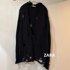 ZARA ダメージ加工 カーディガン XL 黒