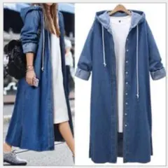 大人気 デニム ロングワンピース レディース シャツワンピ デニムコート