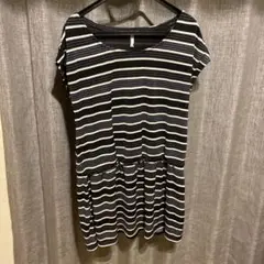 キャップスリーブチェニック　黒✖️白ストライプ柄　裏地付きのサムネイル