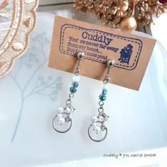 ハンドメイド＊ビジュー×パールのメタルシルバーリングイヤリング＊ピアス変更可