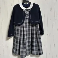 ボレロ+リボンタイ付きチェックワンピースアンサンブル