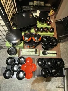 茶懐石道具一式　五客揃　茶道具　会席料理　漆器　元箱入り