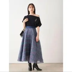 スナイデル SNIDEL フリンジジャガードスカート　ブルー