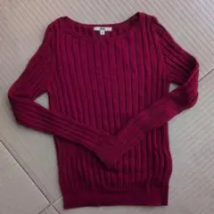 UNIQLO リブ編み 長袖トップス M レッド　カシミヤ