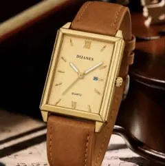 【新品】DIJANES メンズ 腕時計 クォーツ ゴールド【稼動品】